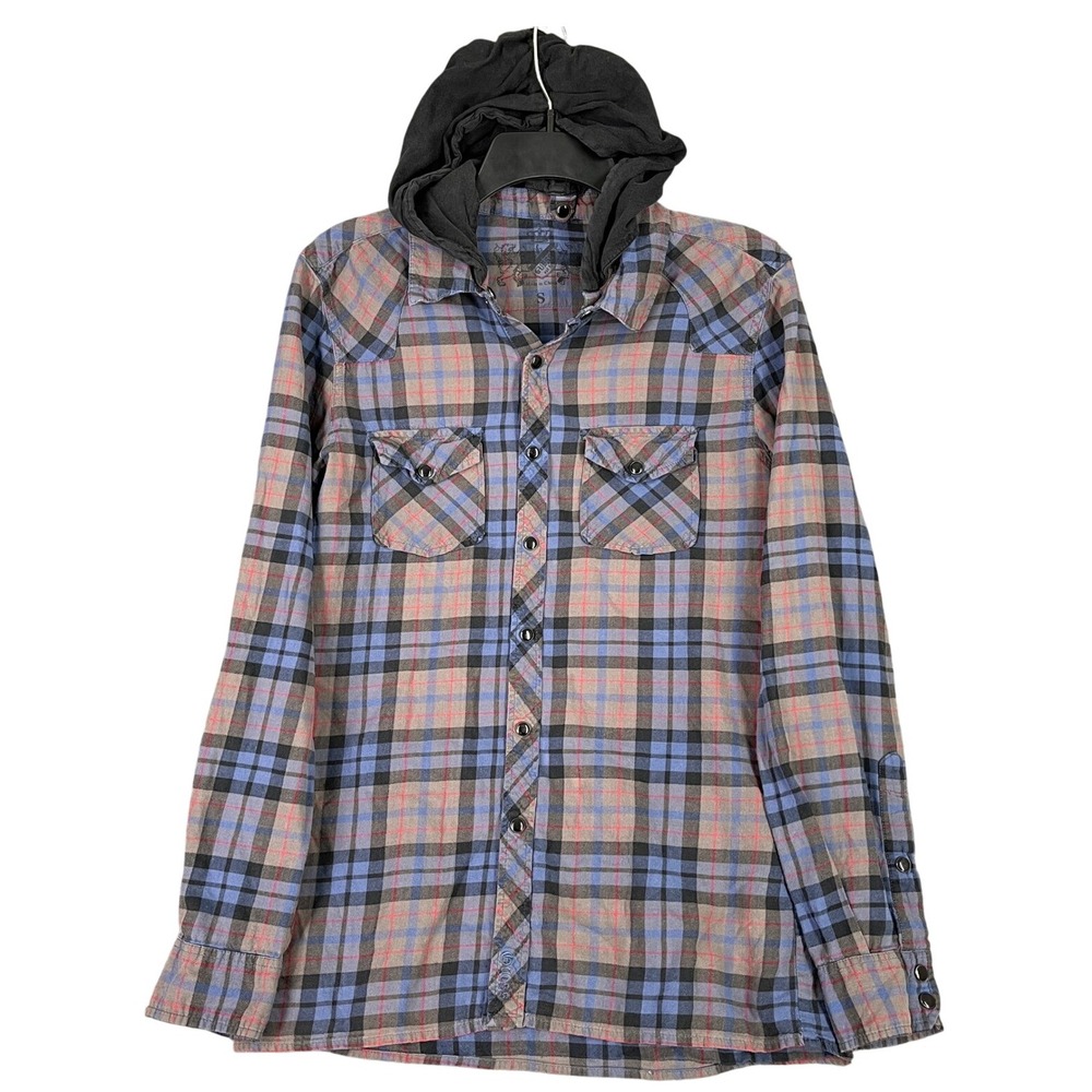 Guess Hooded‎ Flannel Shirt Size S Plaid Western Pearl Snaps Chore Street Style